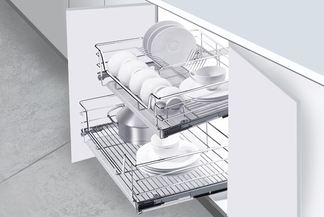 Round wire four-side drawer basket