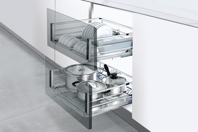 Flat wire stainless steel electroplate three-side drawer basket