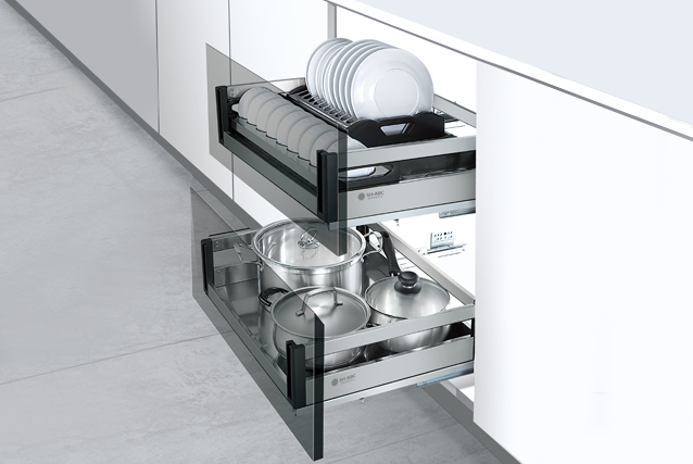 Stainless steel plate three-side drawer basket