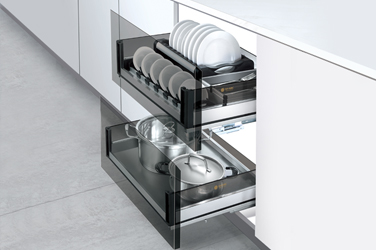 Stainless steel plate glass three-side drawer basket